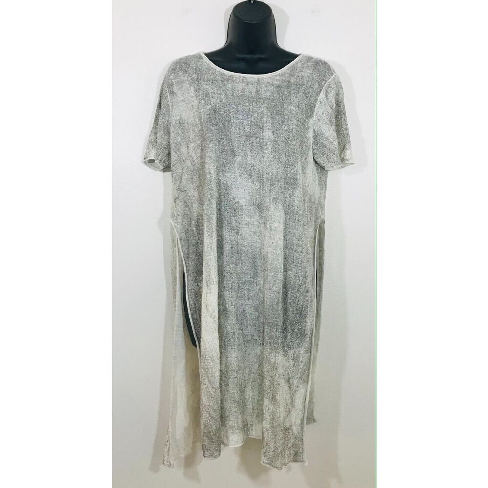 Eileen Fisher Sheer Italian Yarn Long-line Tunic Top Raw Knit, M